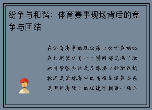 纷争与和谐：体育赛事现场背后的竞争与团结